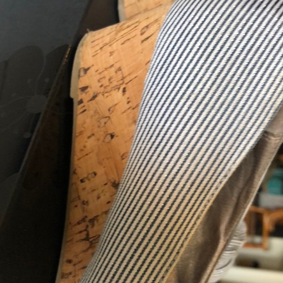 Moda Reflex Navy Blue & White Peep-toe Cork Wedges - Picture 5 of 6